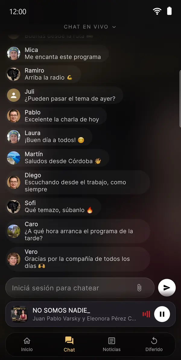 Chat en vivo de la app de Radio NOW 97.9